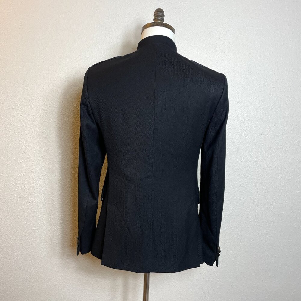 Zara Man Military Blazer Jacket Black Lined Double Vent Structured Size 36R - Picture 2 of 11